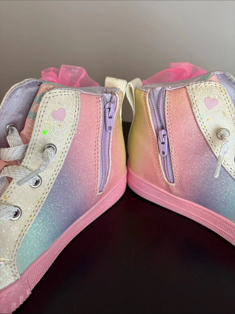 Skechers Twinkle Toes Kids Glitter Heart High-Top Sneakers in Pink and Pastel